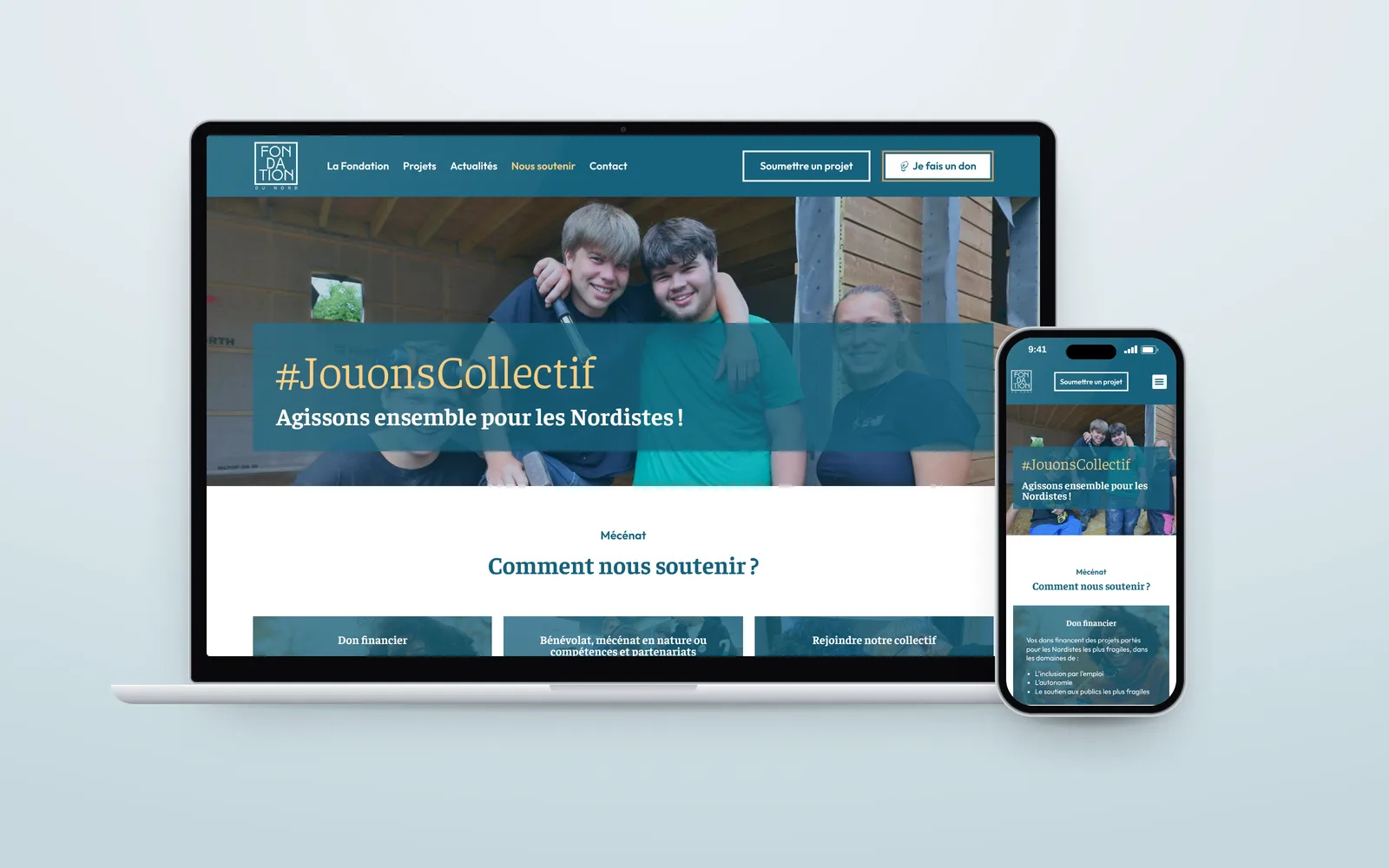 Page « Nous soutenir » du site de la Fondation du Nord, hébergé et suivi par Lille Web, sur ordinateur et mobile