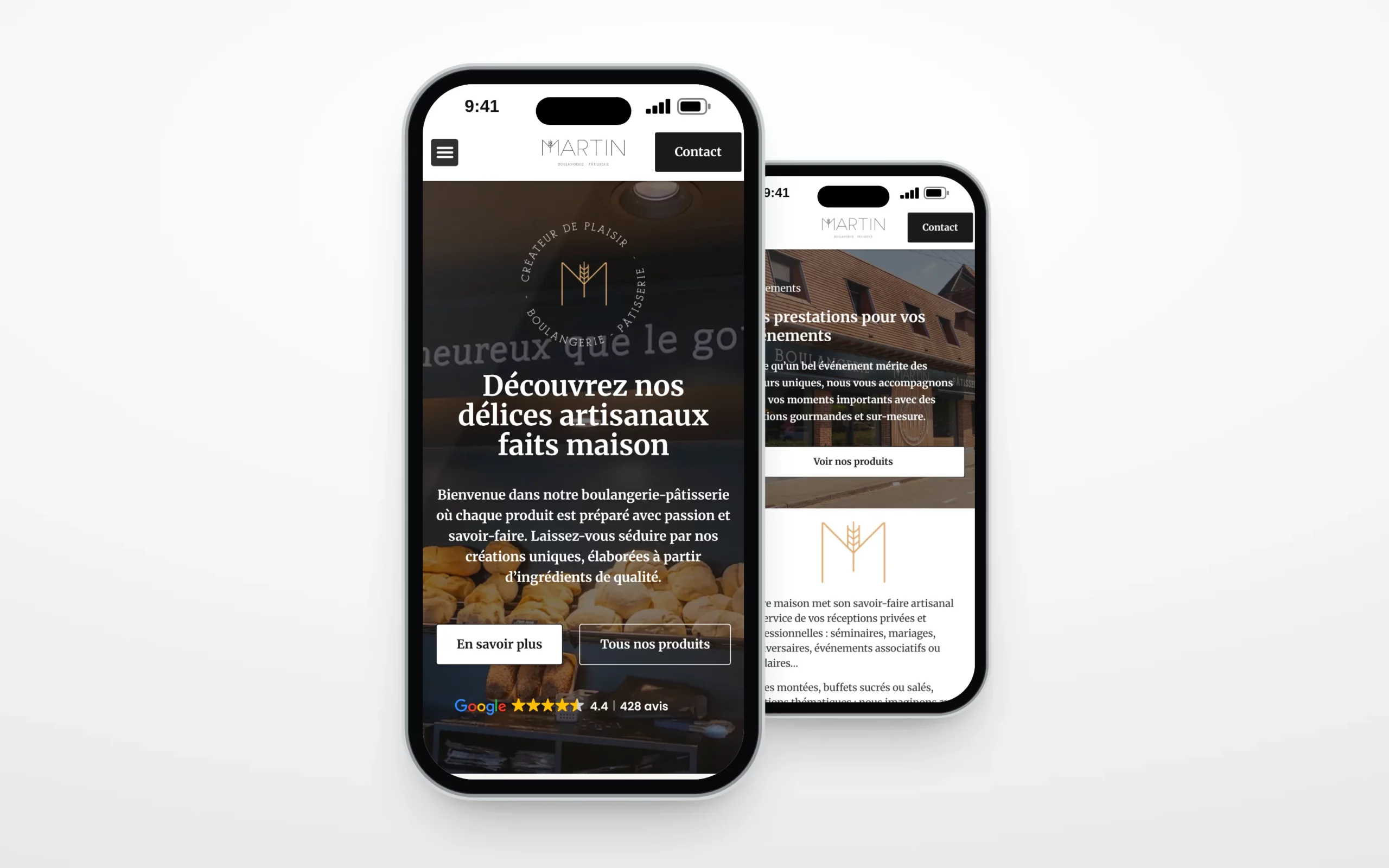 Site de La boulangerie Martin : accueil et événements sur téléphone