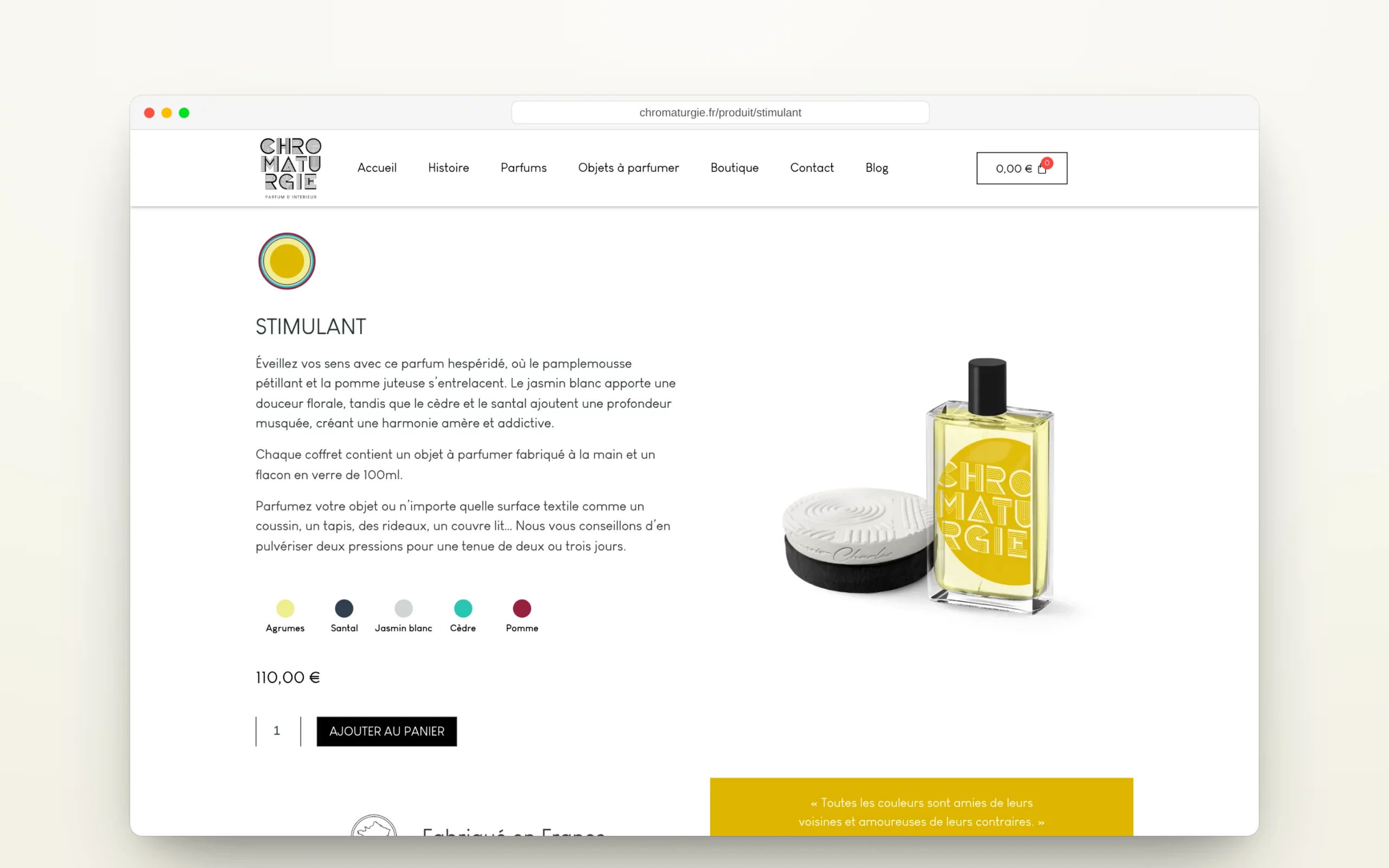 La fiche du parfum Stimulant et ses notes en couleurs.