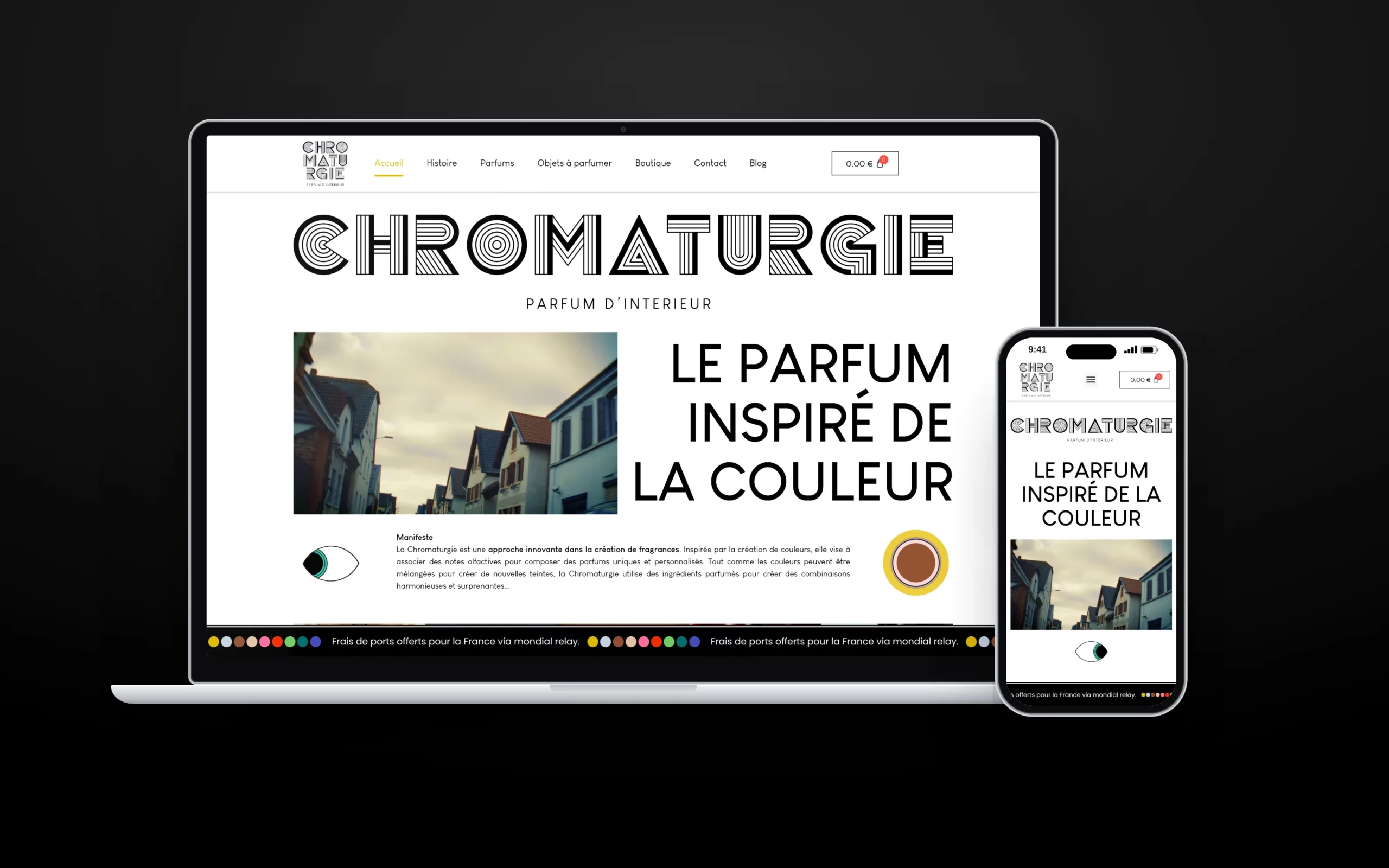 Boutique en ligne de Chromaturgie, parfums d’intérieur, sur ordinateur portable et téléphone
