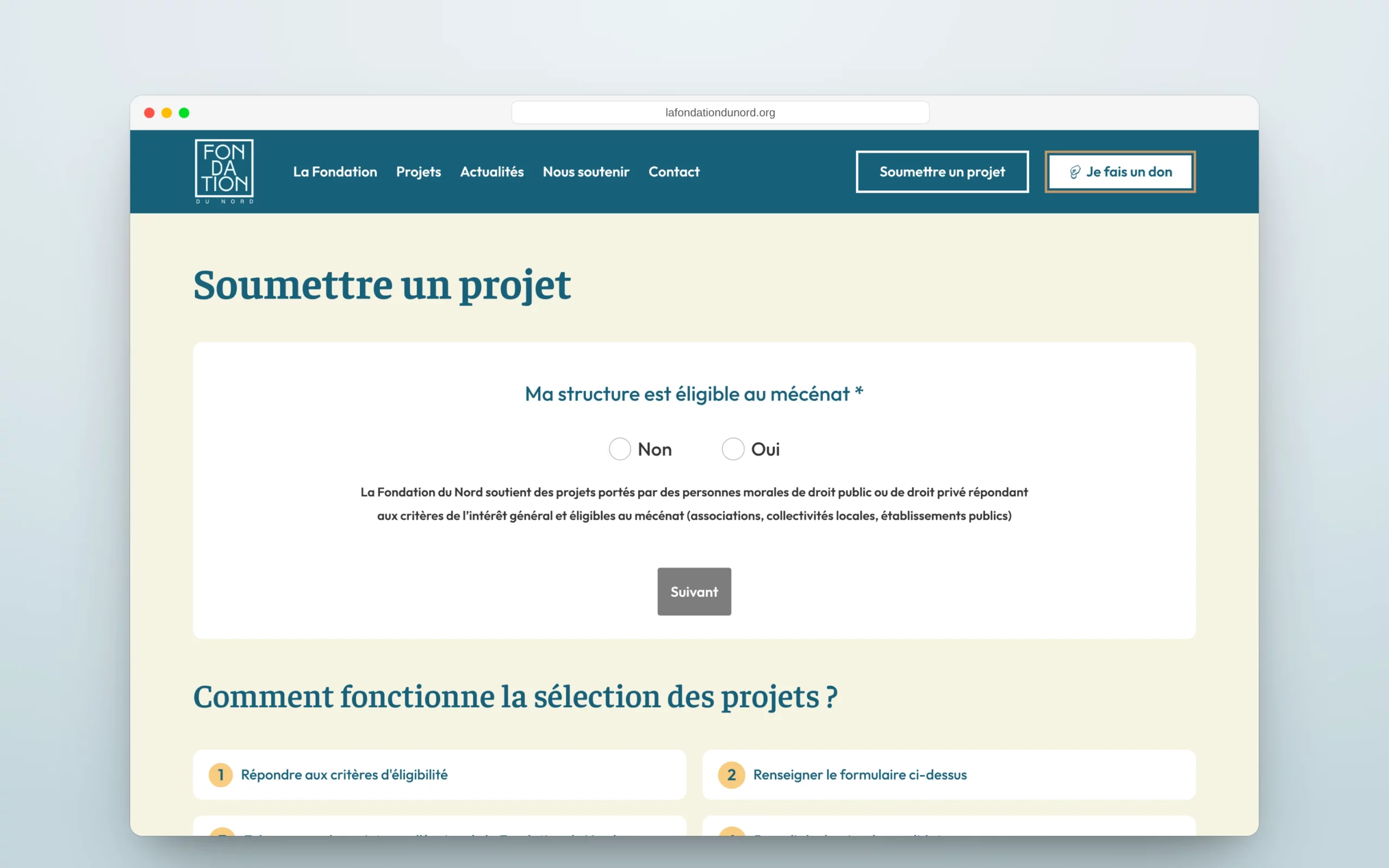 Le dépôt de projet commence par les critères d’éligibilité.
