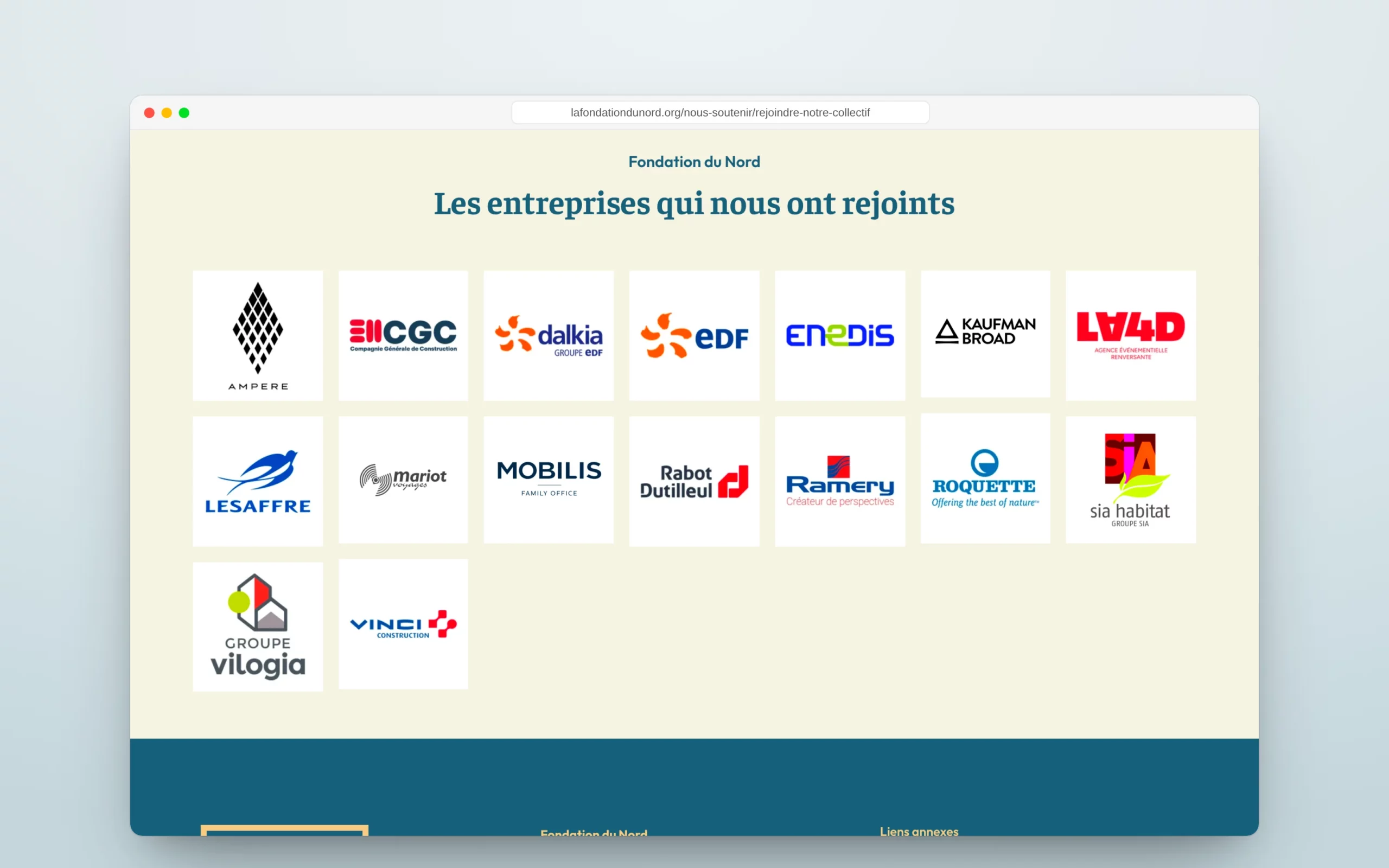 La page « Rejoindre notre collectif » : les entreprises déjà engagées.