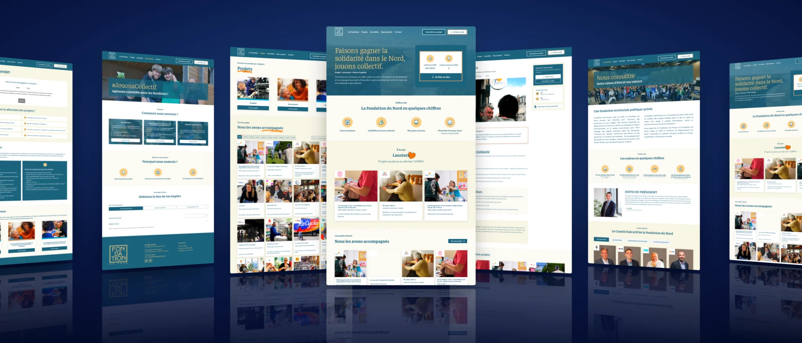Site de la Fondation du Nord, fondation d’innovation sociale : pages du site en éventail