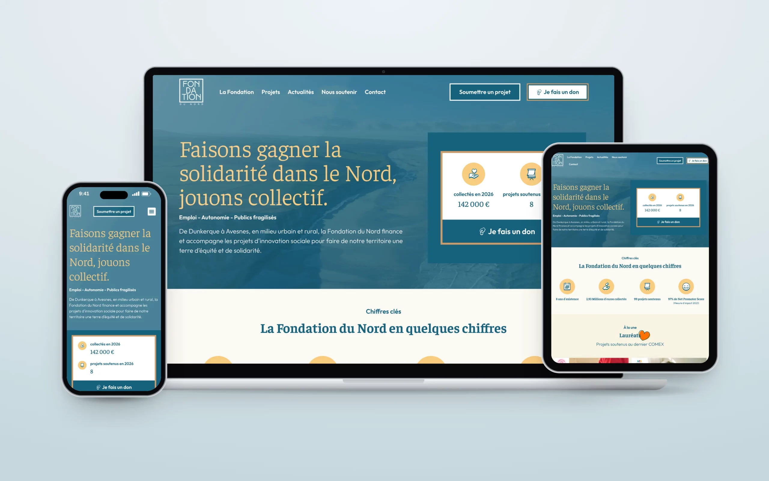 Site de la Fondation du Nord : le site sur ordinateur, tablette et téléphone