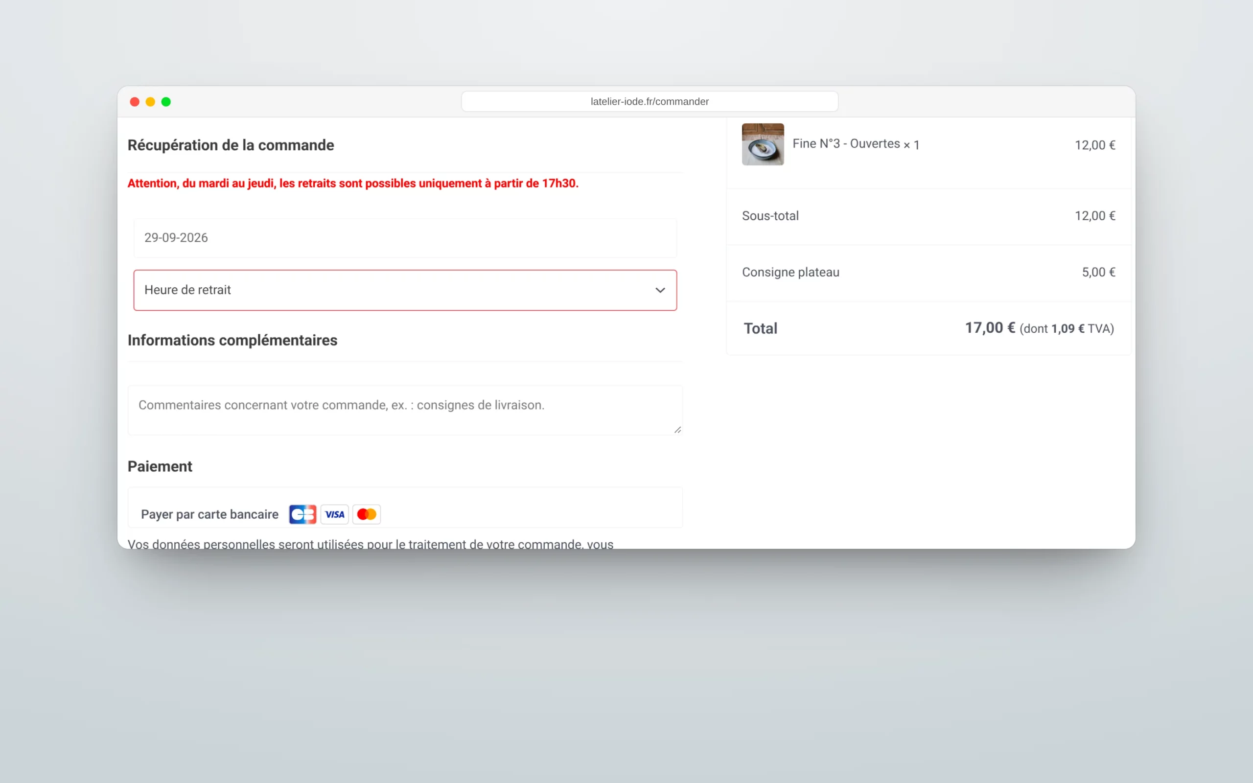 La commande : retrait et paiement.