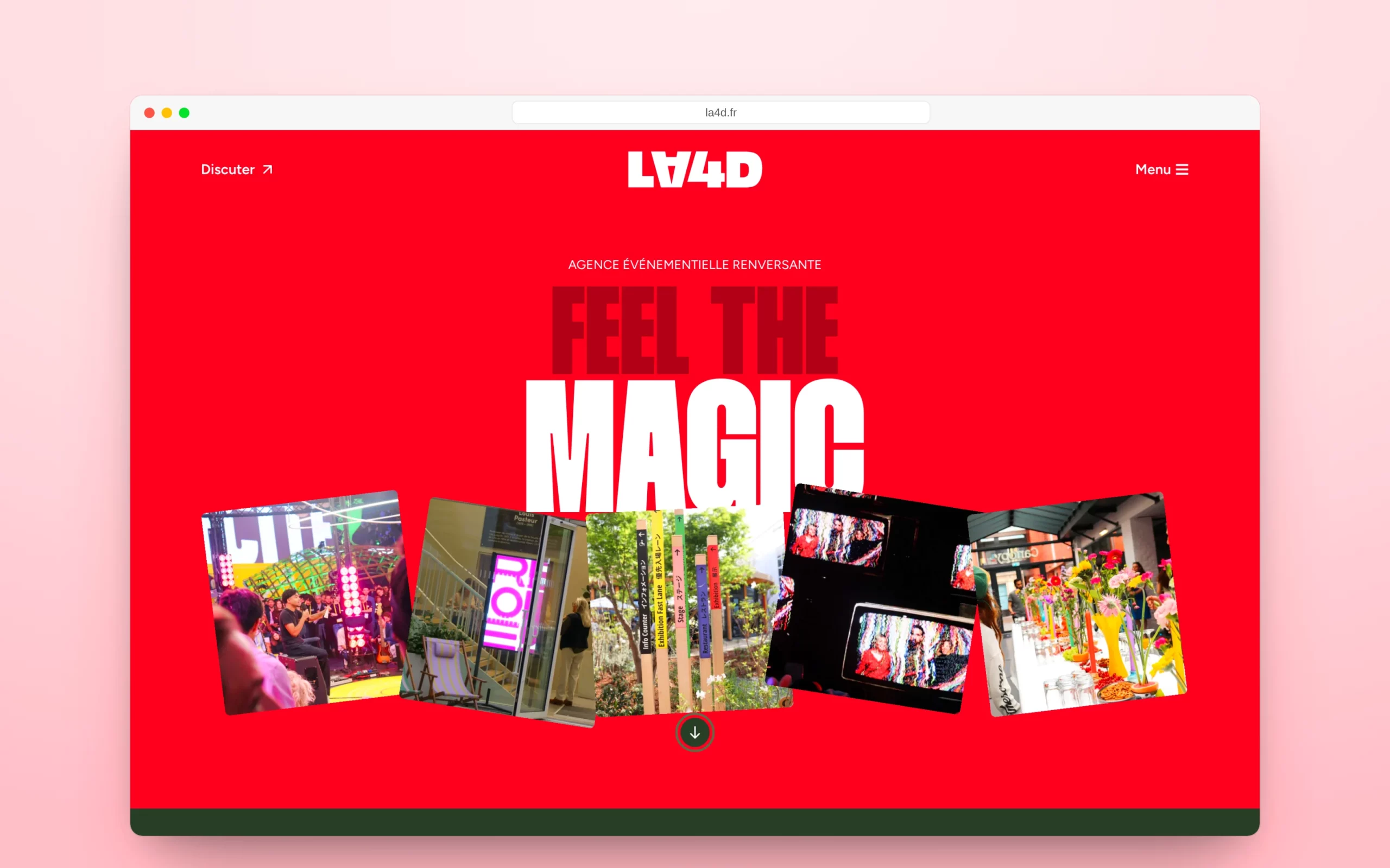 L’accueil : « Feel the », puis un mot qui change en glissant.