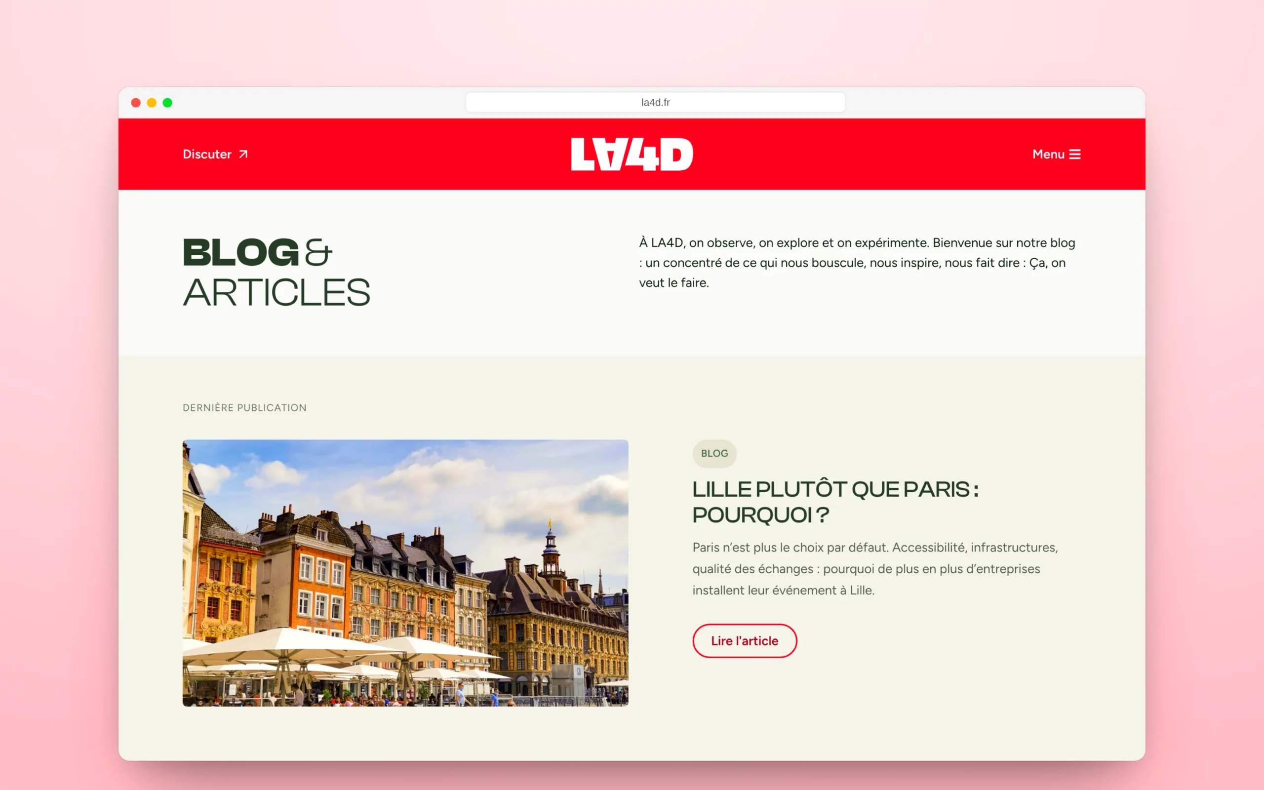 La page Blog : la dernière publication en tête.