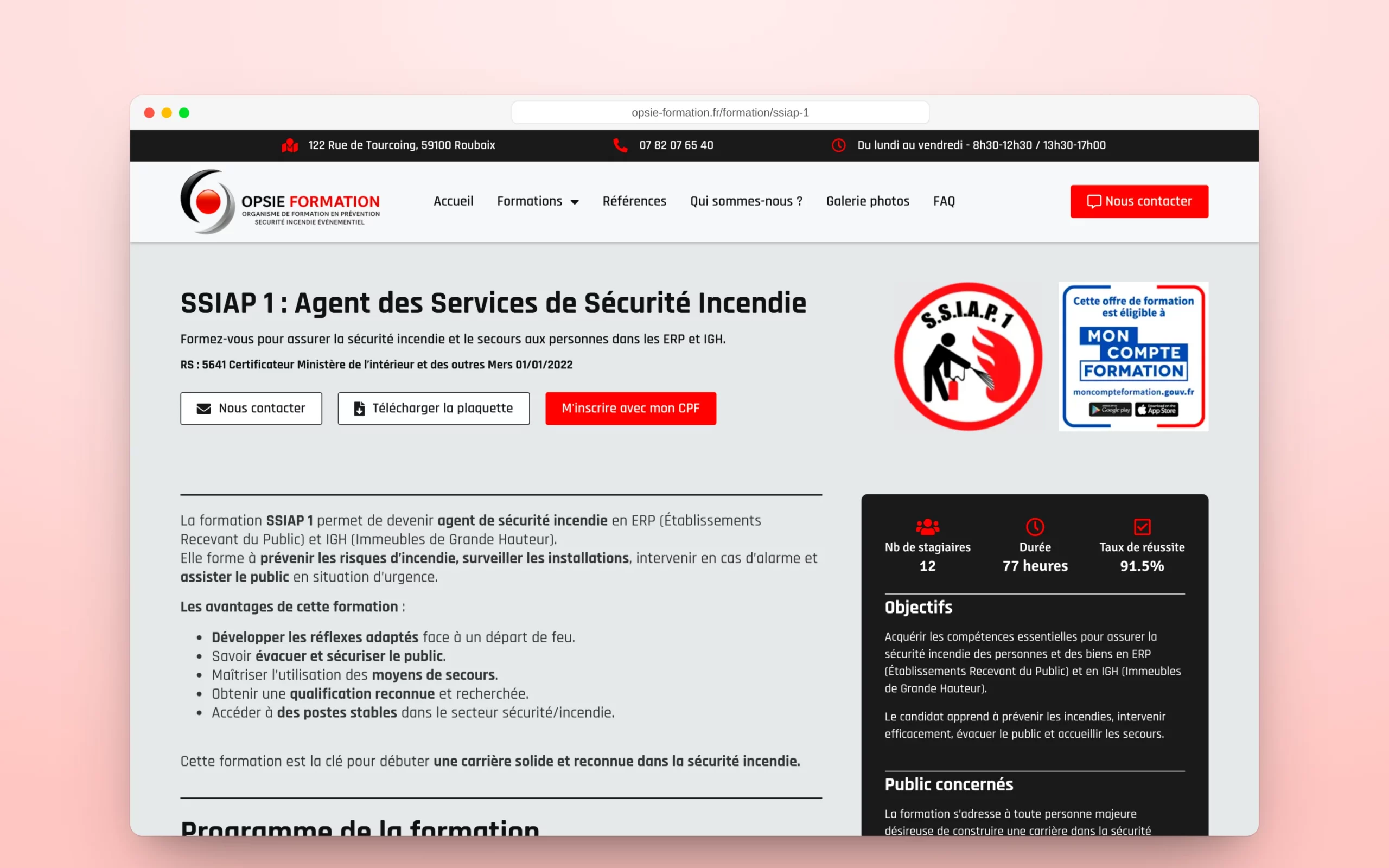La fiche de la formation SSIAP 1.