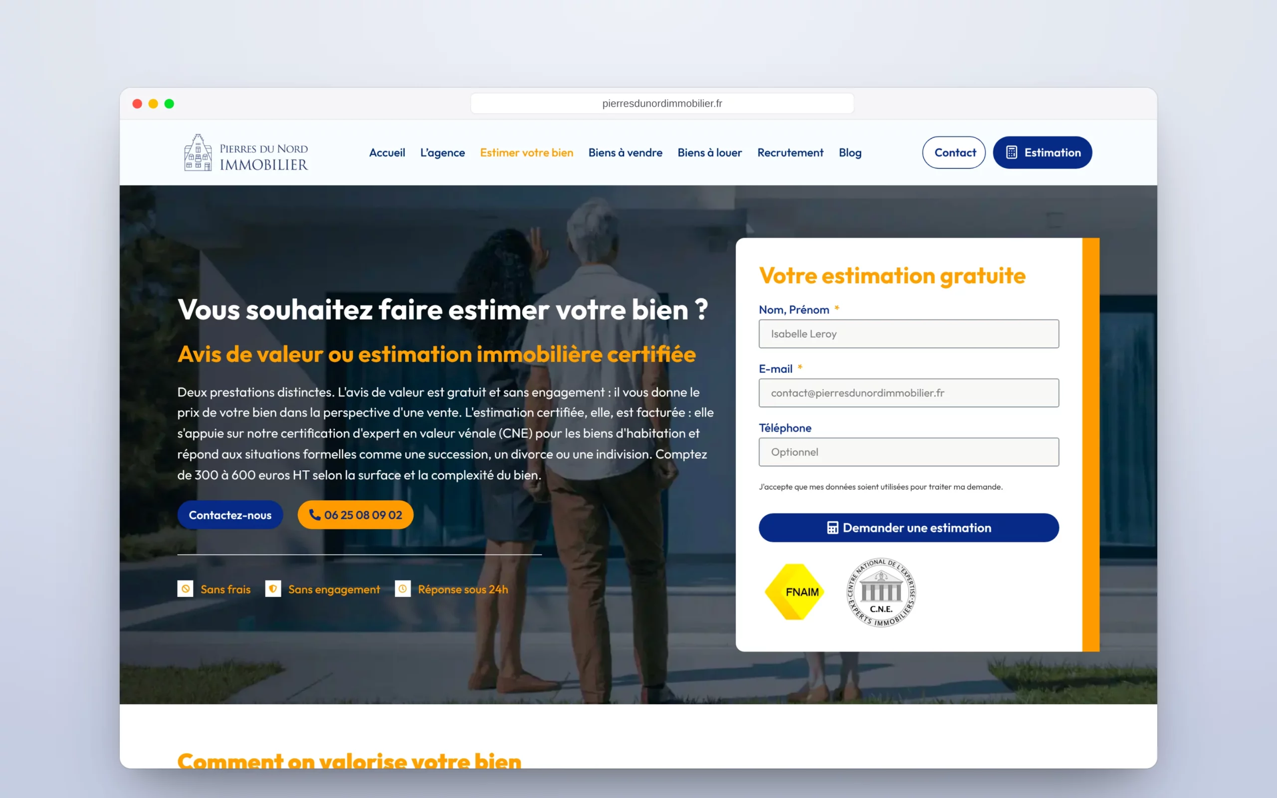 La page Estimation.
