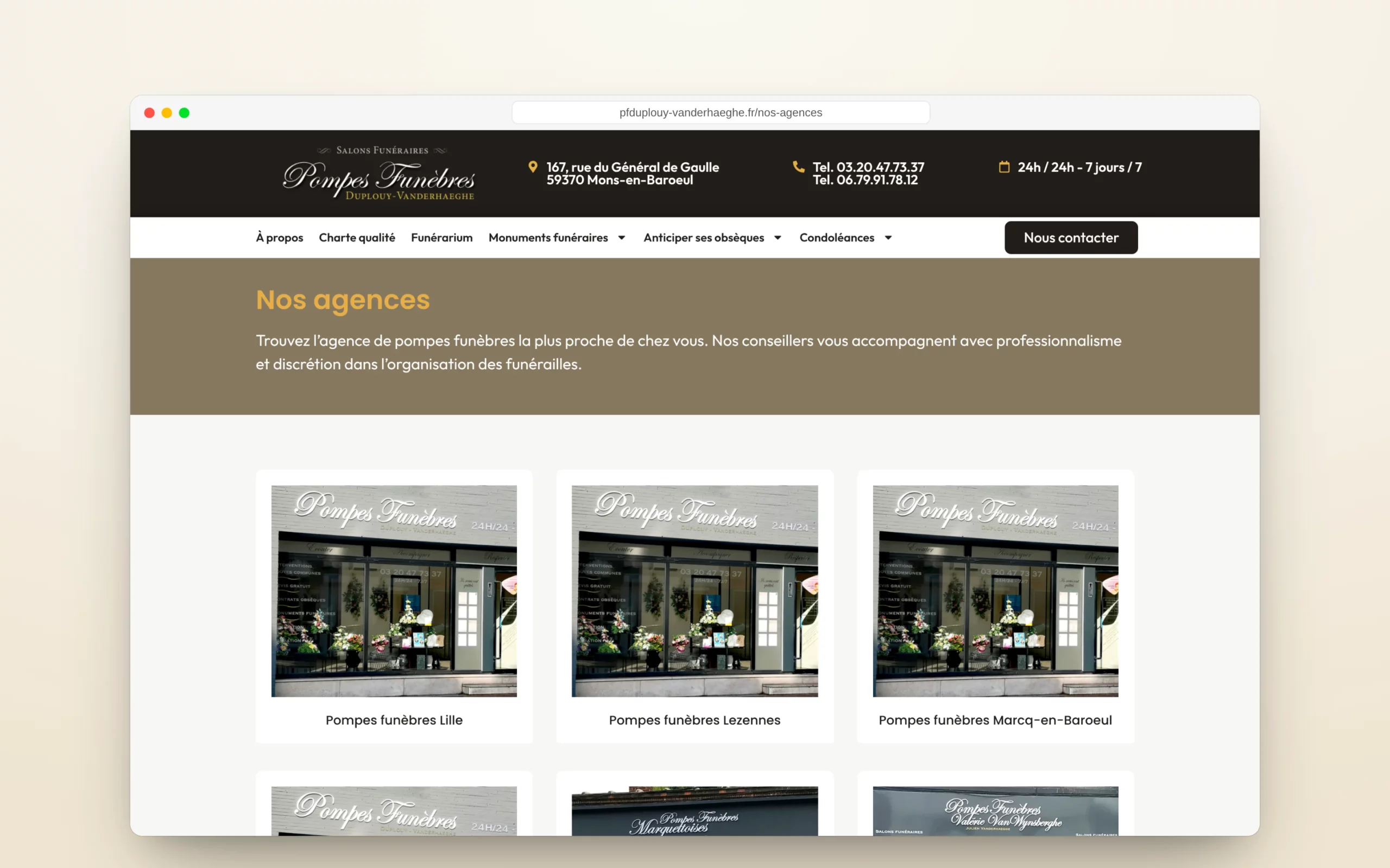 Les pages agence du site Duplouy-Vanderhaeghe : Lille, Lezennes, Marcq-en-Barœul…
