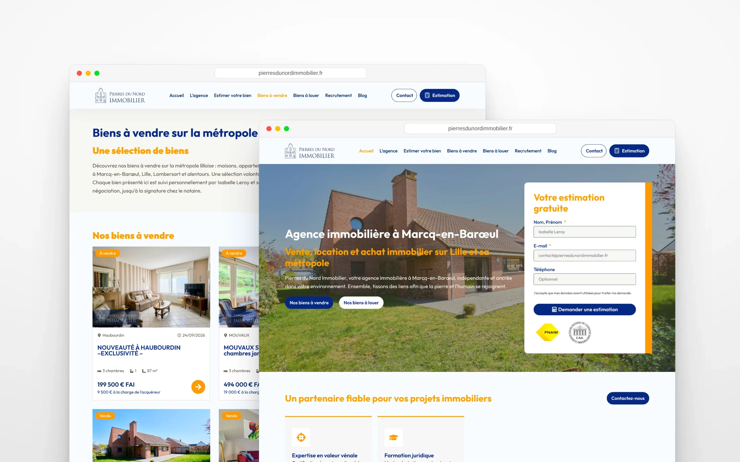 Site de Pierres du Nord Immobilier, agence immobilière à Marcq-en-Barœul : accueil et biens à vendre