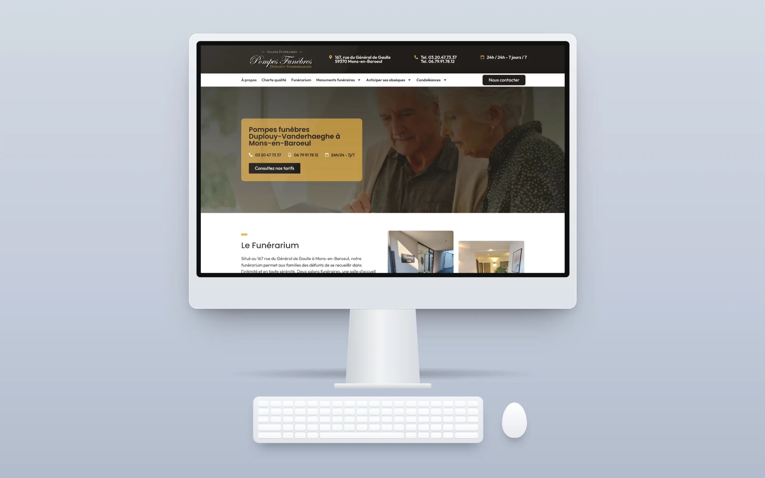 Site des Pompes funèbres Duplouy-Vanderhaeghe sur un écran de bureau